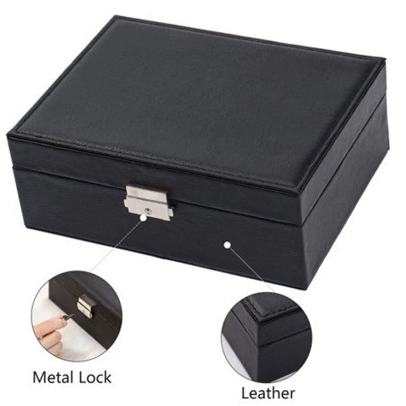 Home Jewelry Box Double Layer For Earrings Necklace Ring Storage Box w/ Lock | eBay