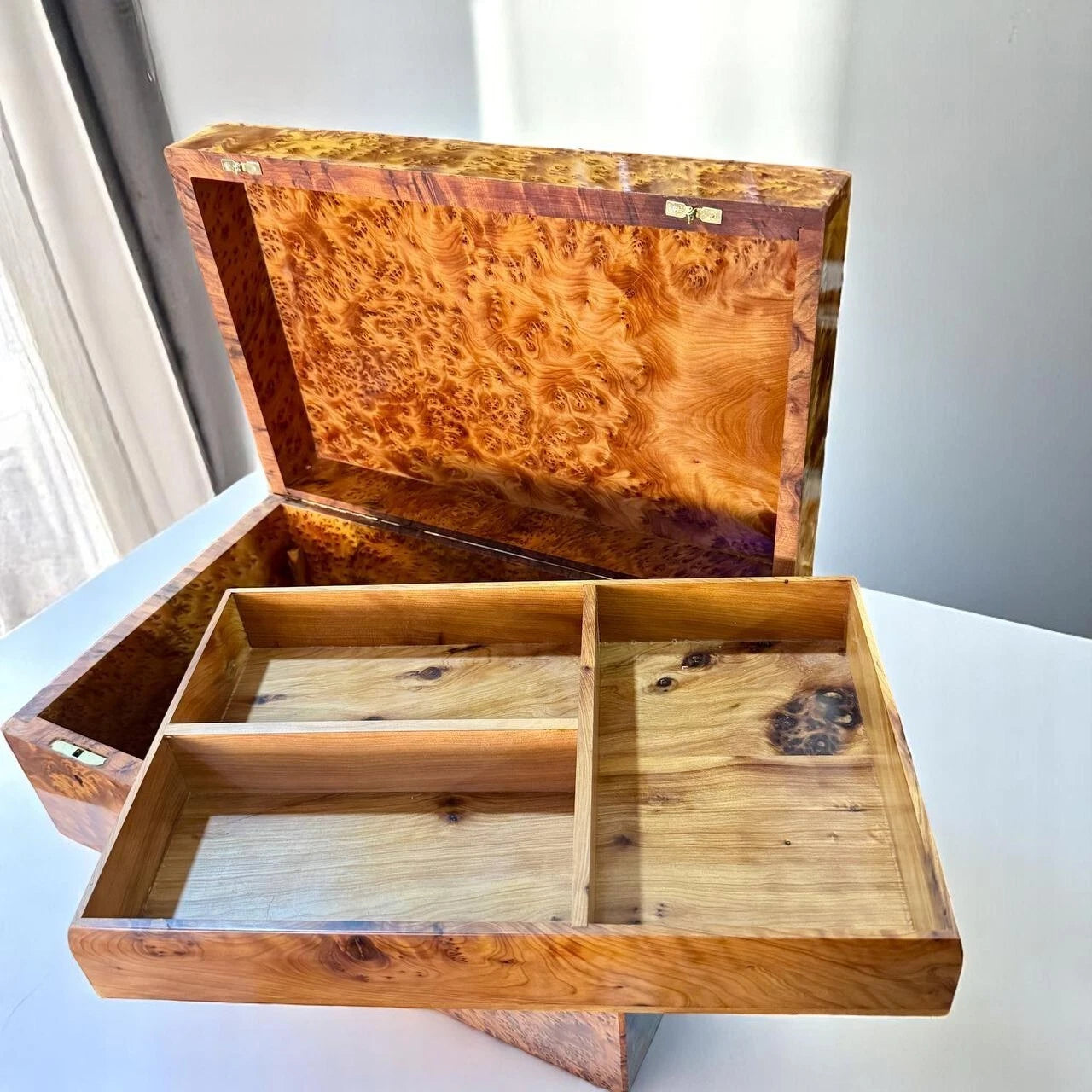 Large Burl Thuya Wood Jewelry Box with Key – Handcrafted Organizer from Morocco | eBay