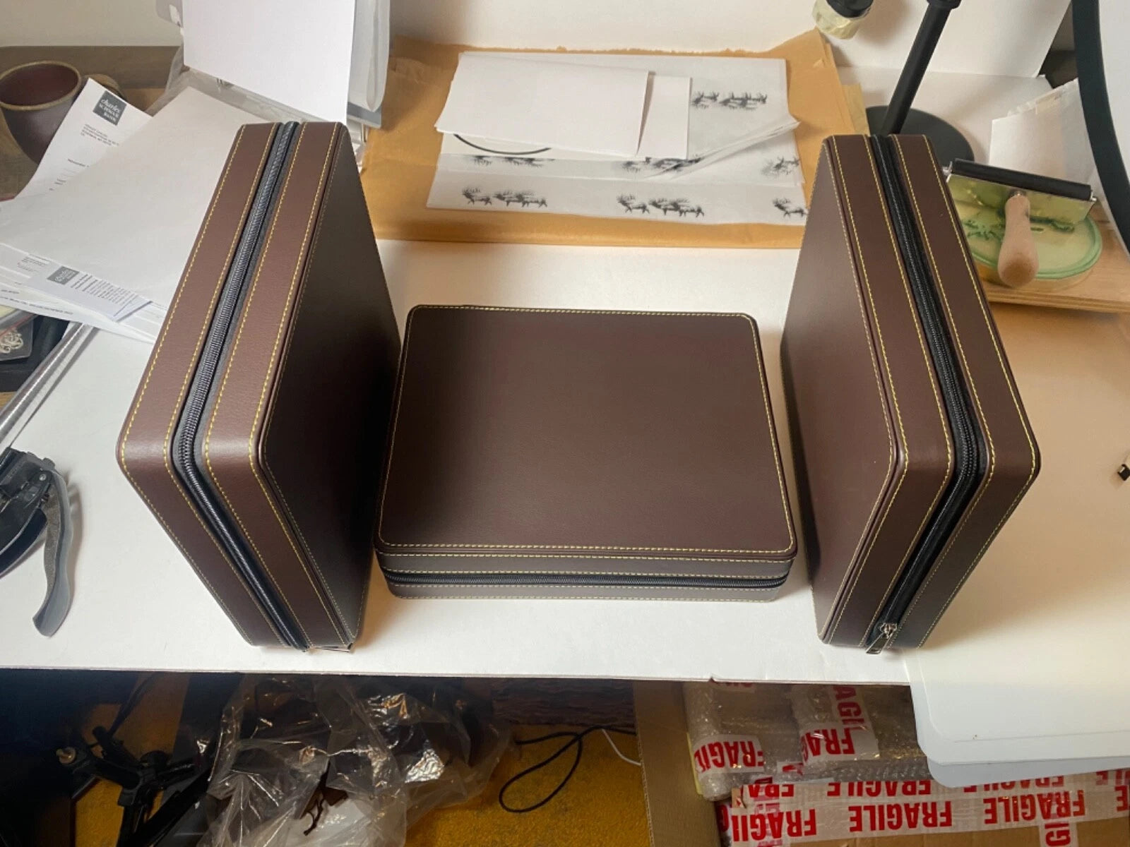 Vegan Leather storage ring jewelry box zippered velvet lined necklaces earrings | eBay