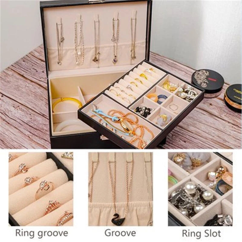 Home Jewelry Box Double Layer For Earrings Necklace Ring Storage Box w/ Lock | eBay