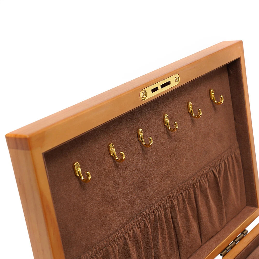 Large Capacity Wooden Jewelry Box 3 Layers + Safe Lock Retro Organizer Case | eBay