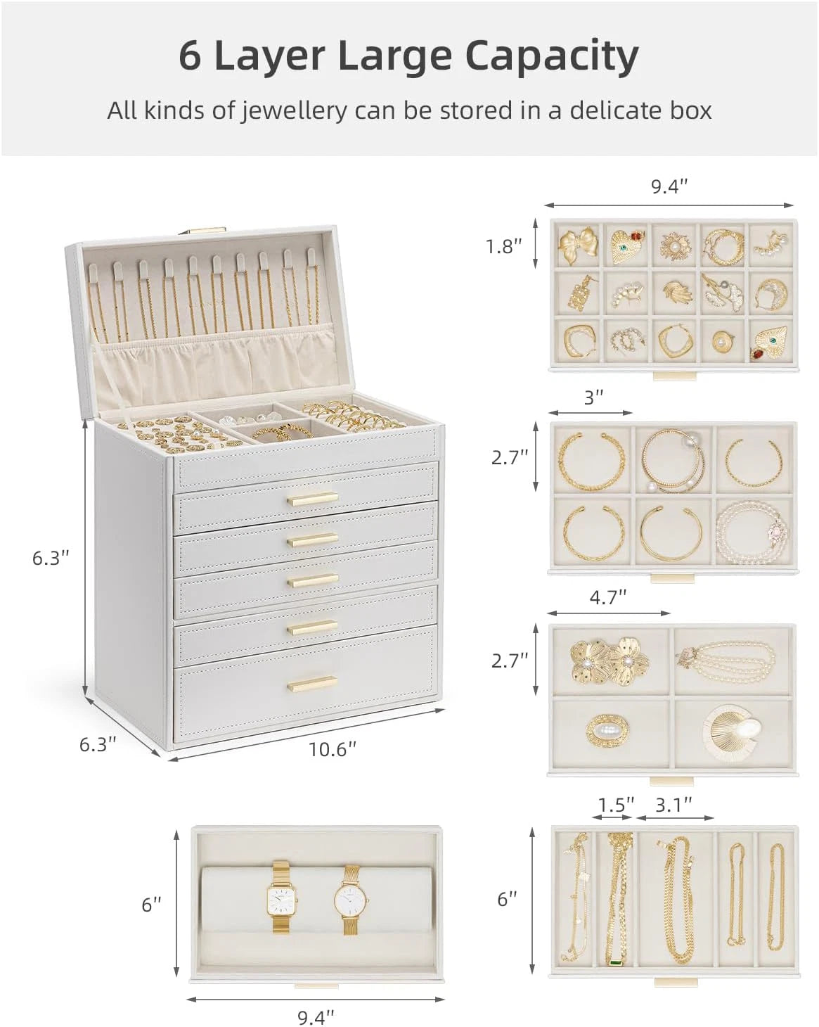 Jewelry Box Organizer,Large Jewelry Boxes for 5 Drawn,Pu Leather Jewelry Storage | eBay