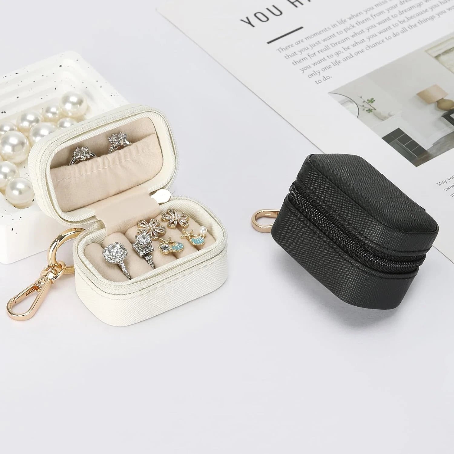 Small Travel Ring Stud Earring Box with Keychain, Mini Wedding Ring Holder Boxes | eBay