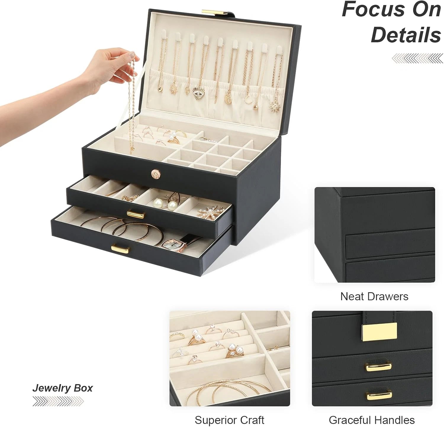 Jewelry Holder Organizer, Leather Jewelry Set Box with 2 Drawers, Jewelry Storag | eBay