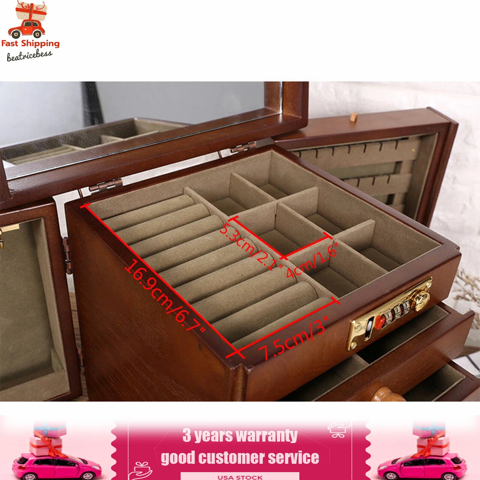 Large Wood Jewelry Storage Box 5 Layers 4 Drawers Jewelry Cabinet Armoir& Lock | eBay