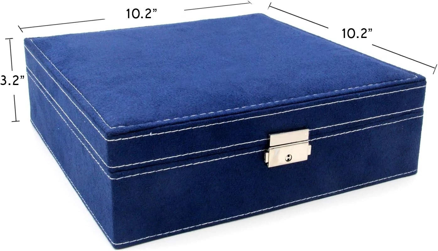 Elegant Two-Layer Jewelry Box Organizer in Deep Blue with Removable Compartments | eBay