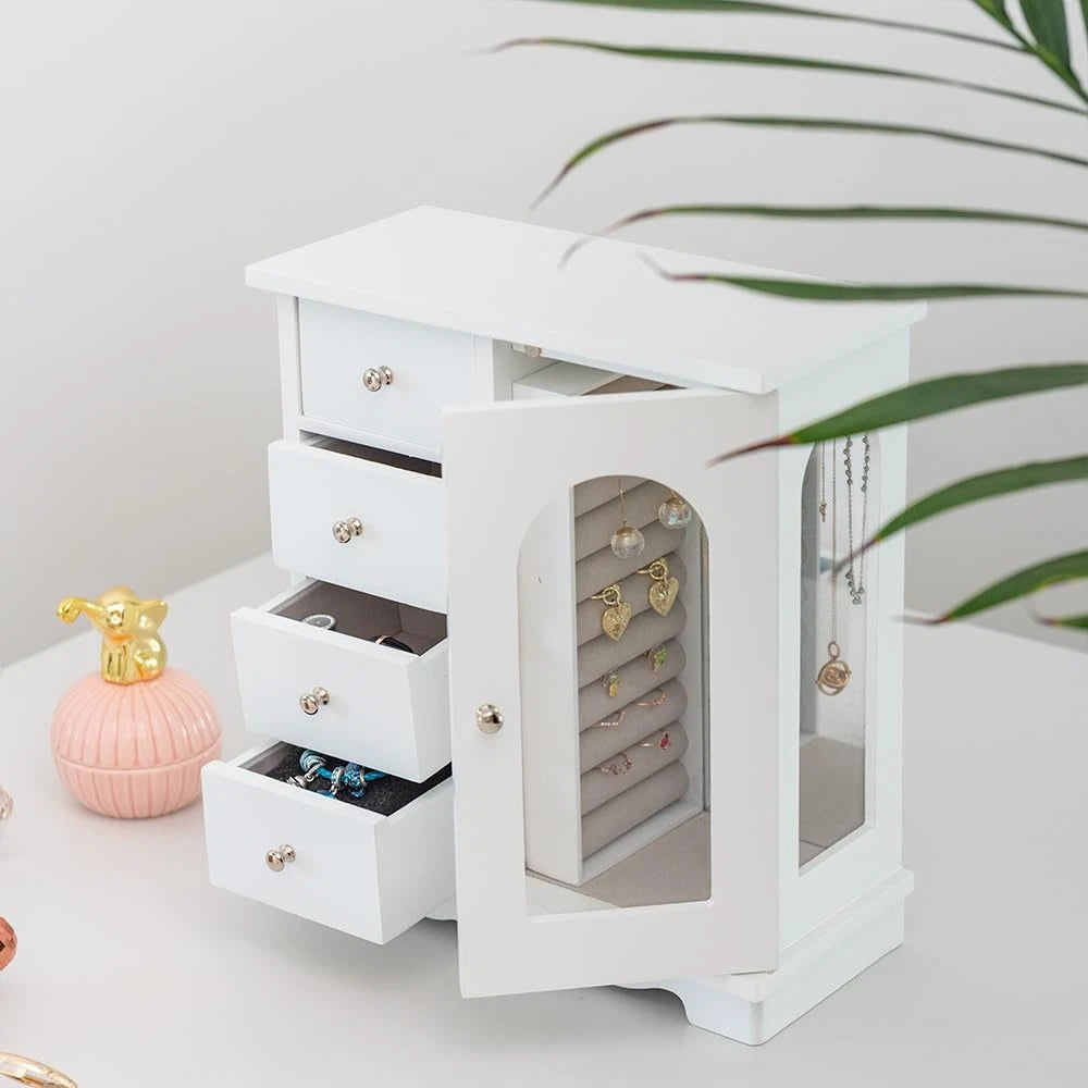 White Jewelry Box for Girls Wooden Makeup and Accessories Organizer Ring Storage | eBay
