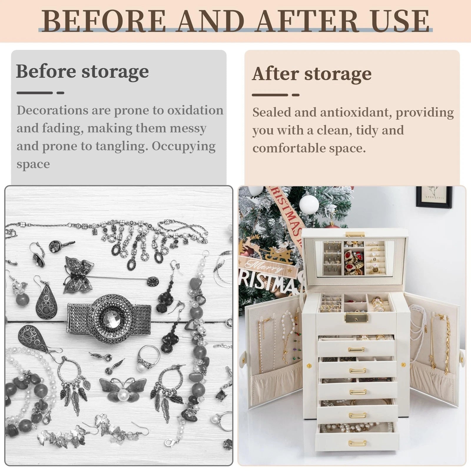 Large Jewelry Box for Women, Leather Jewelry Organizer with Mirror & Lock, 6-... | eBay