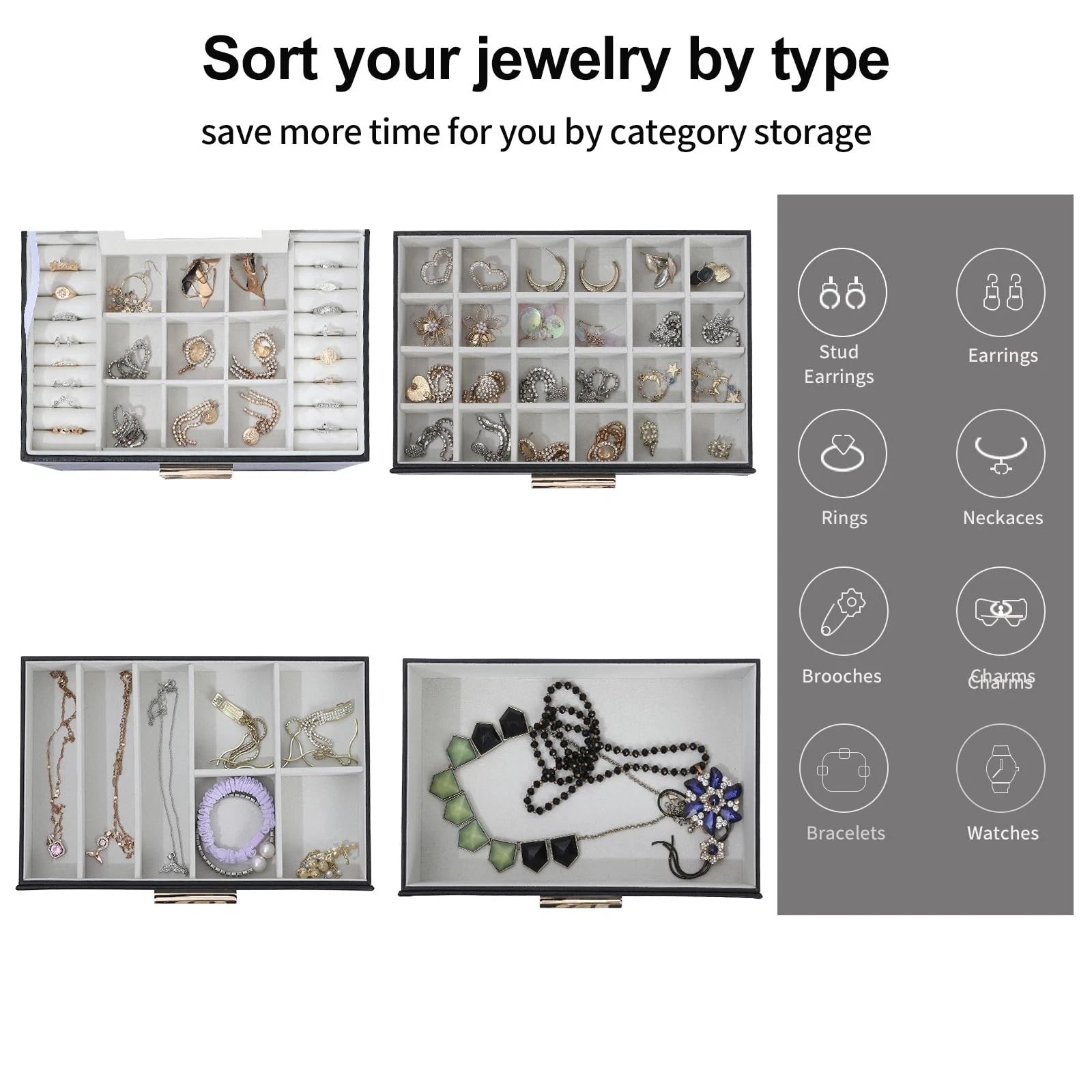 Large Jewelry Box for Women, 4 Layer Jewelry Holder Organizer with Necklace H... | eBay