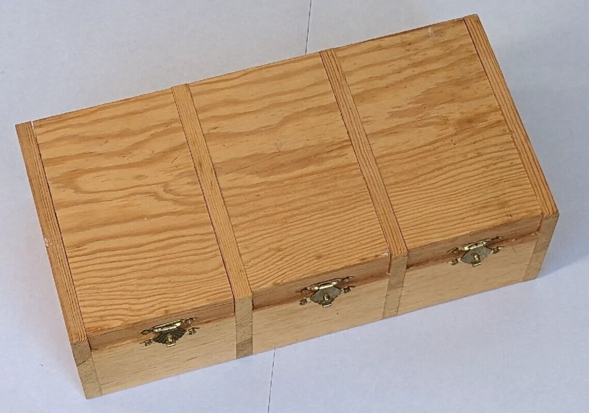 Natural wood finish 3 compartment with lids hinged latching jewelry box 9 3/8 in | eBay