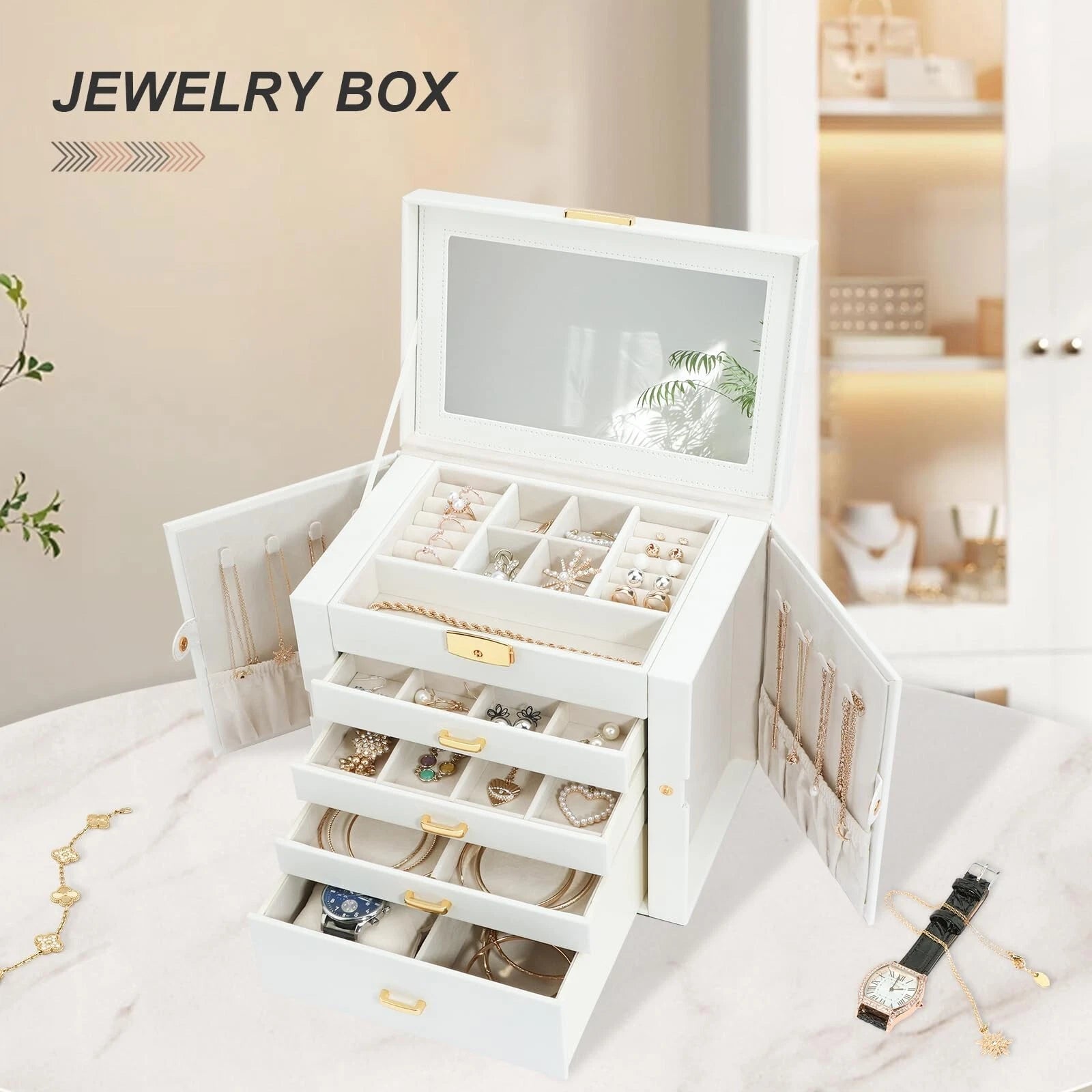 Jewelry Box for Women, 5-Layer Jewelry Organizers Box, Large Jewelry Storage ... | eBay