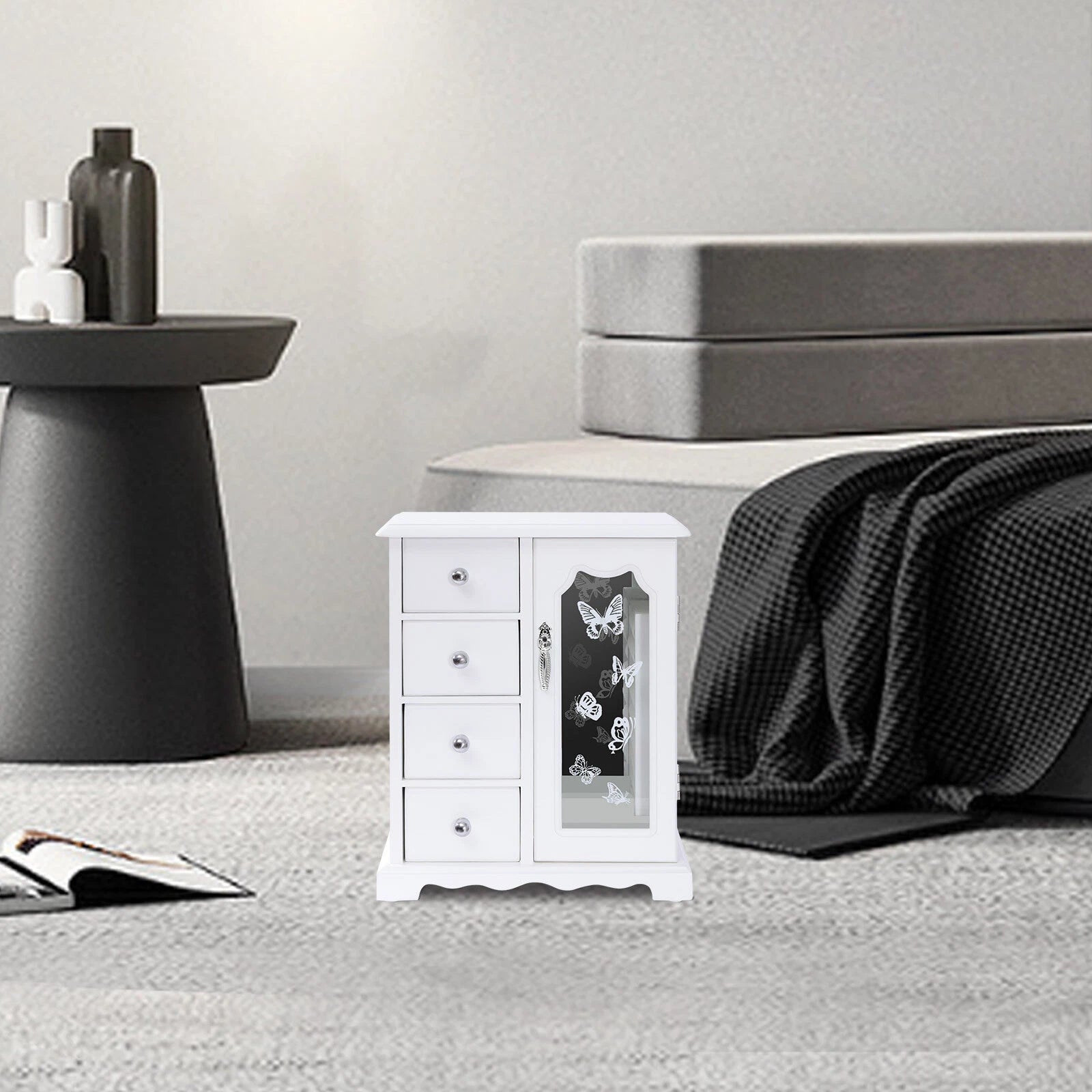 Jewelry Box for Women, White Jewelry Organizer Box with Mirror & 4 Drawers | eBay