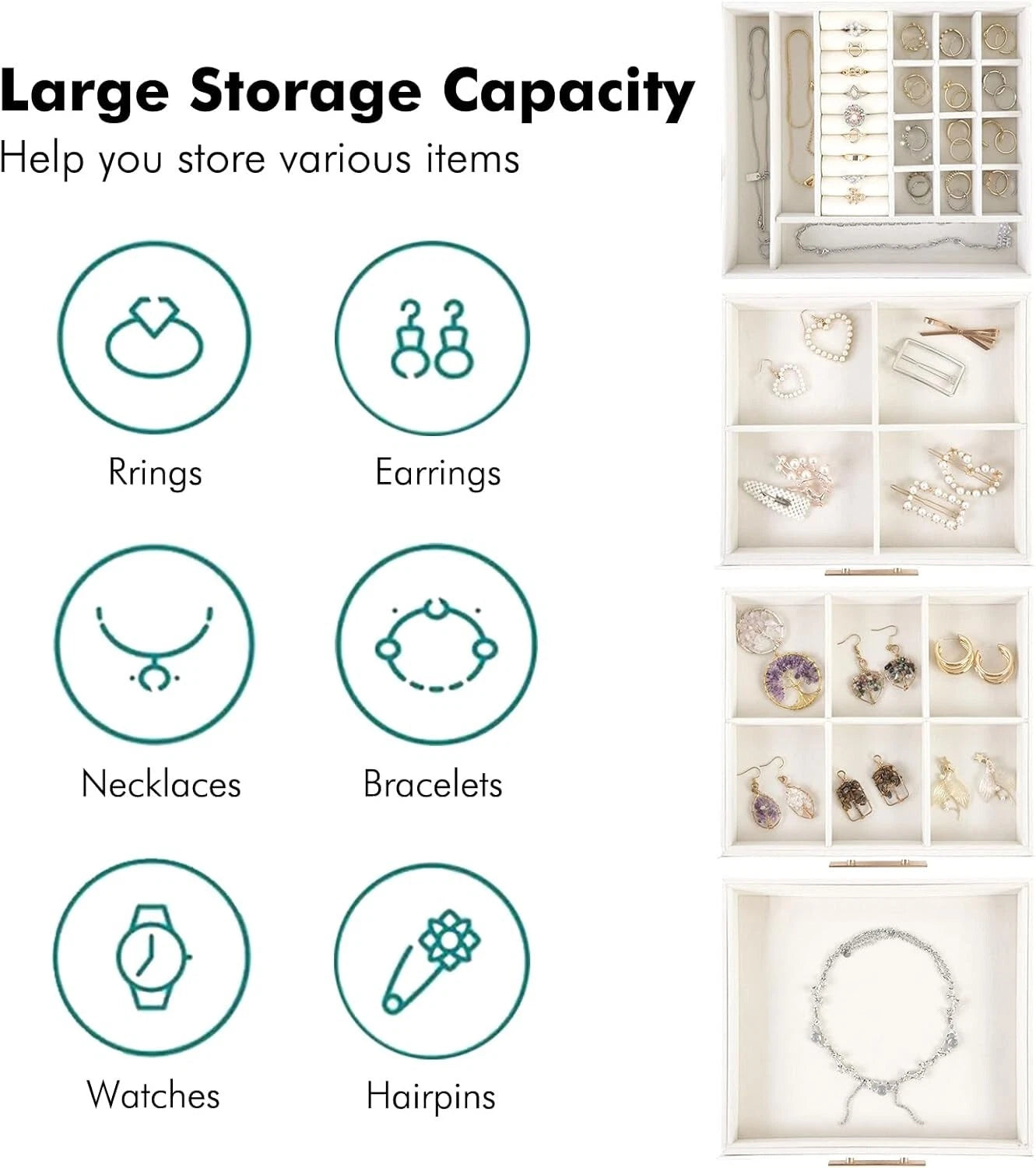 Jewelry Organizer Box, 4 Layers Modern Jewelry Organizer with Glass Lid & Drawer | eBay