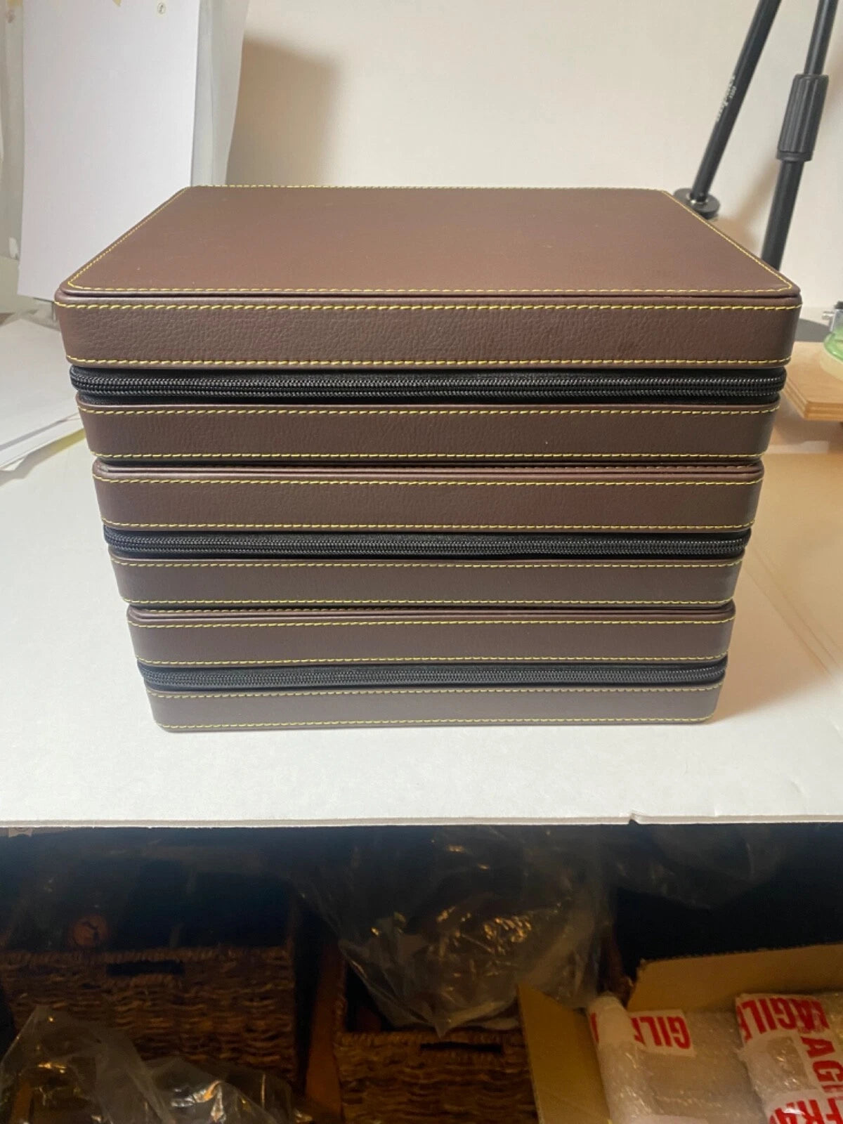 Vegan Leather storage ring jewelry box zippered velvet lined necklaces earrings | eBay