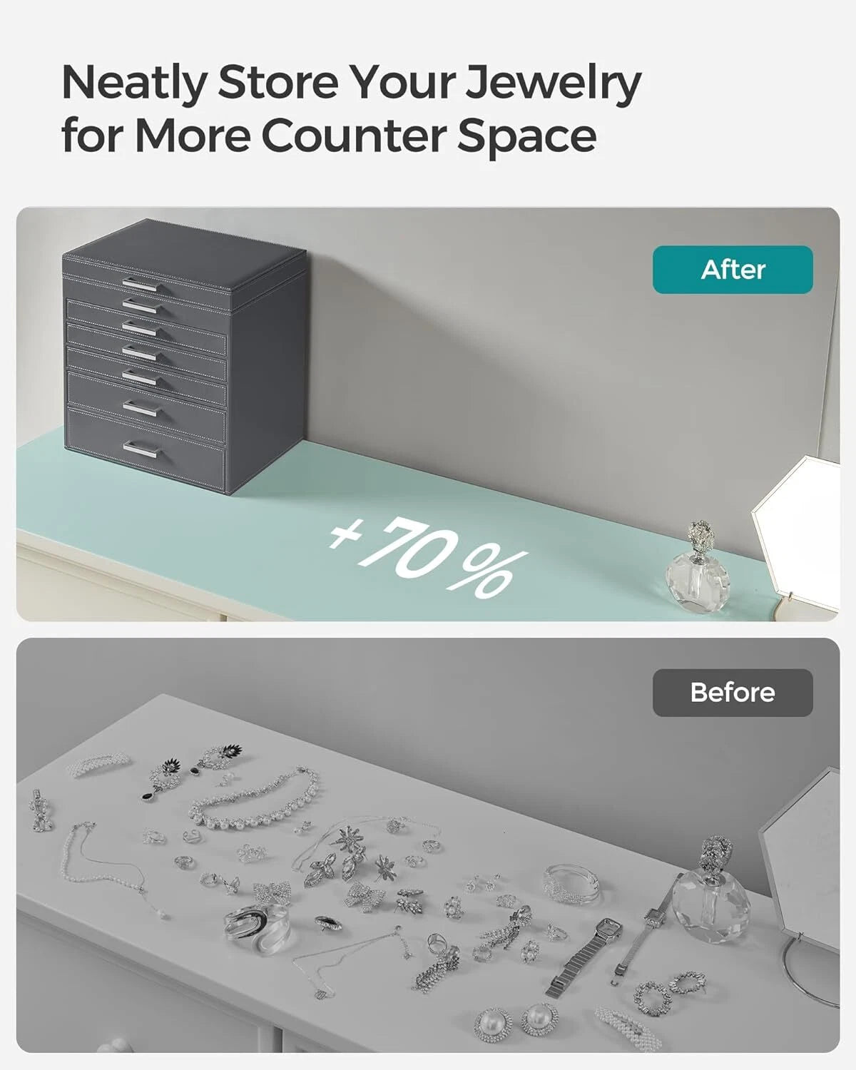 Jewelry Box 6-Tier Organizer Large Jewelry Case with Big Mirror Modern Style | eBay