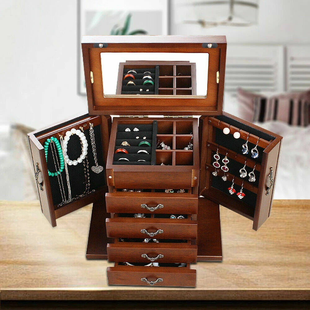 Large Capacity Vintage Wooden Jewelry Box for Women Jewelry Organizer 5 Layer US | eBay