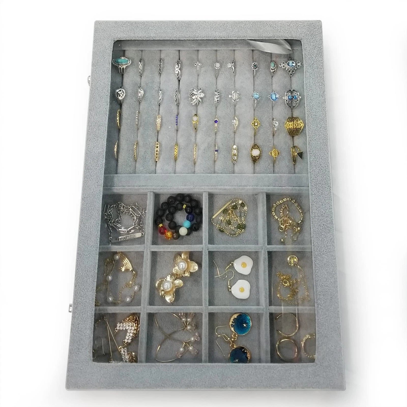 Ice Velvet Rings Organizer Box Mix 12 Grids Jewelry Tray Display Showcase wit... | eBay