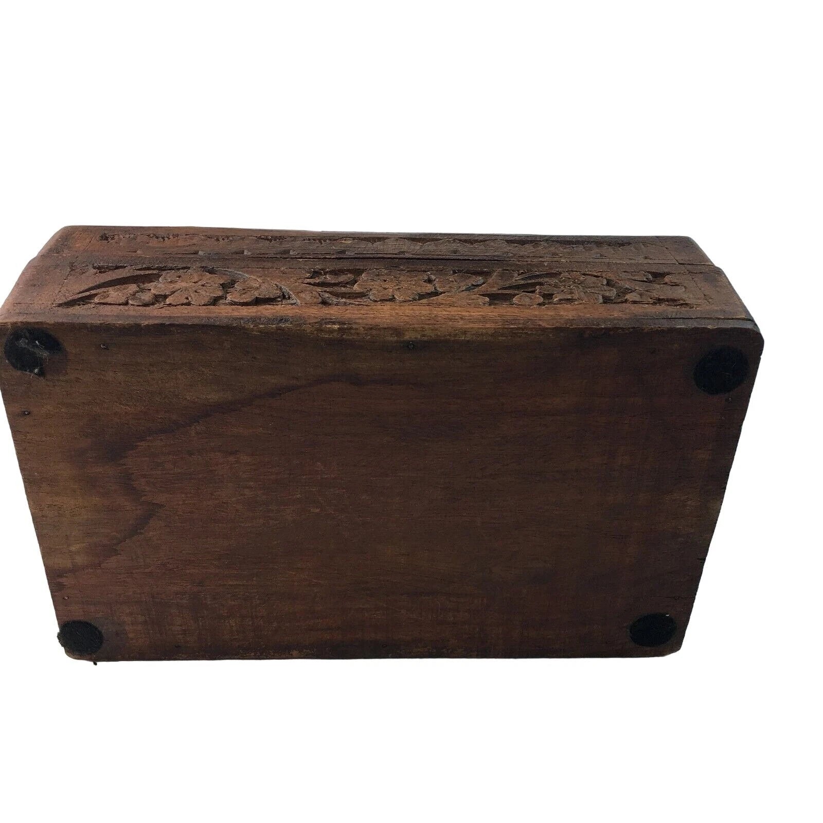 Wood Jewelry Chest Storage Box Inlay Carved Floral Pattern Solid Mid Century u | eBay