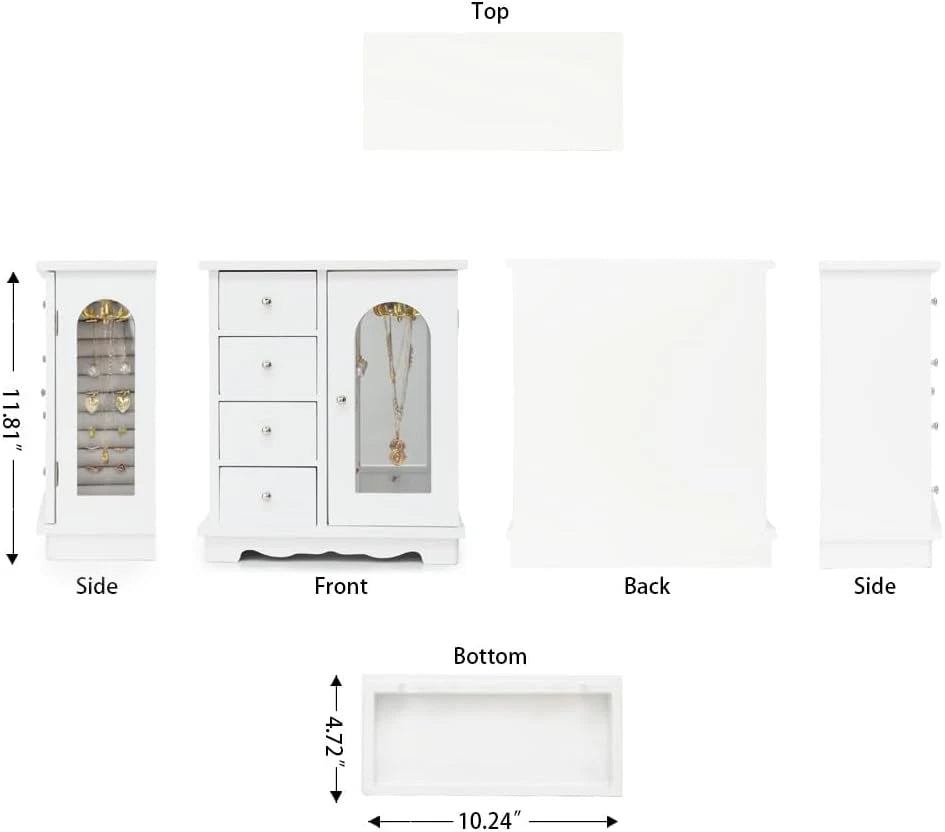 White Jewelry Box for Girls Wooden Makeup and Accessories Organizer Ring Storage | eBay