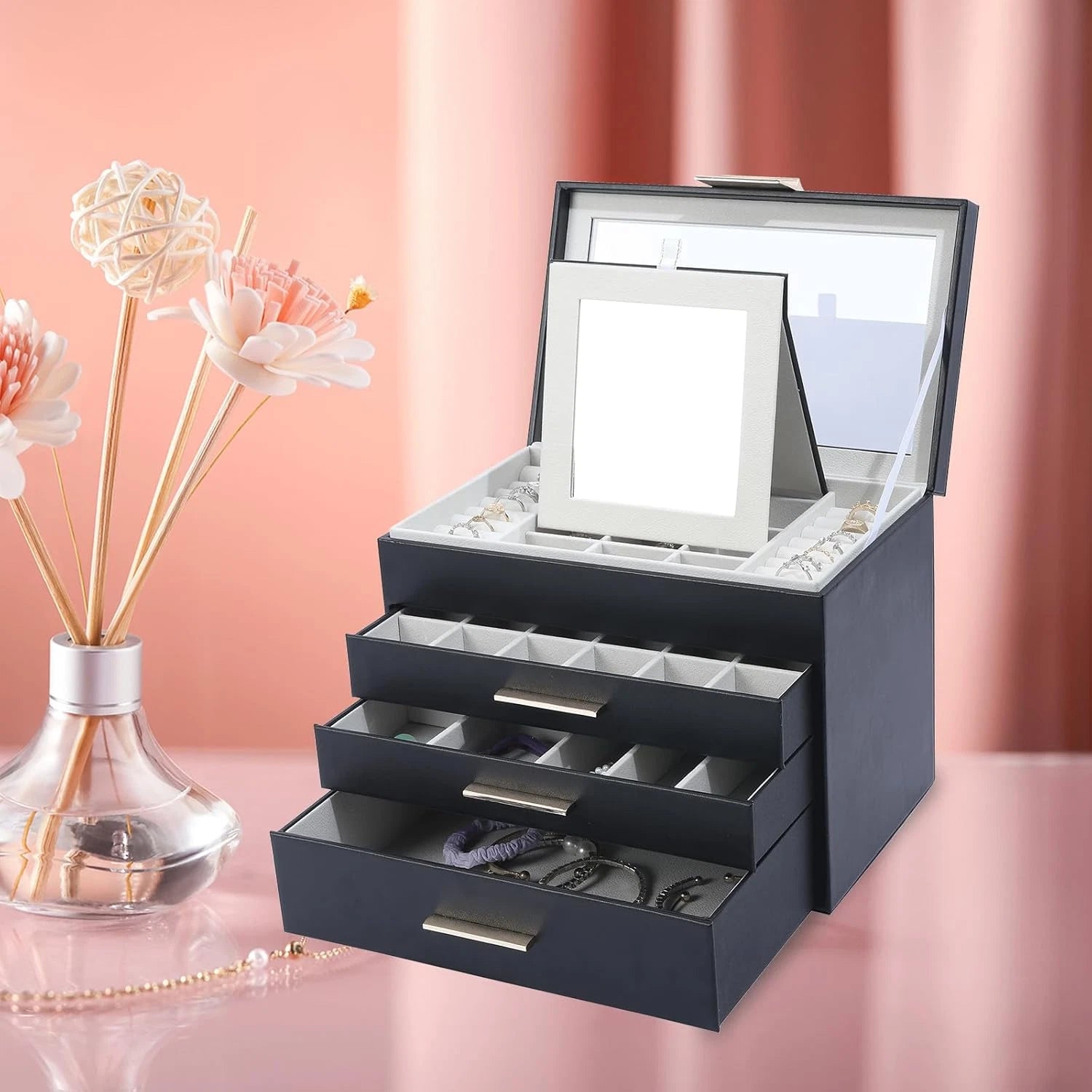 Jewelry Boxes for Women, White and Black 4 Layer Large Jewelry Box for Necklace, | eBay