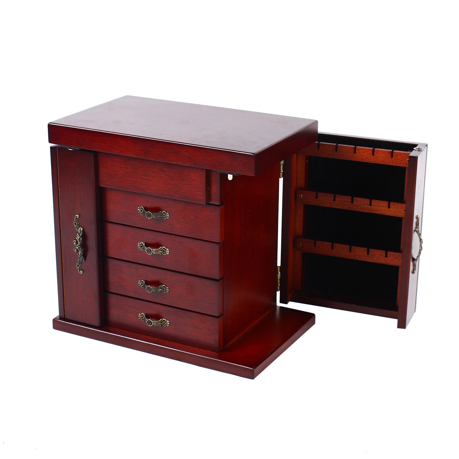 Large Wooden Jewelry Box Organizer w/ Mirror 5layer Ring Necklace Storage Case | eBay