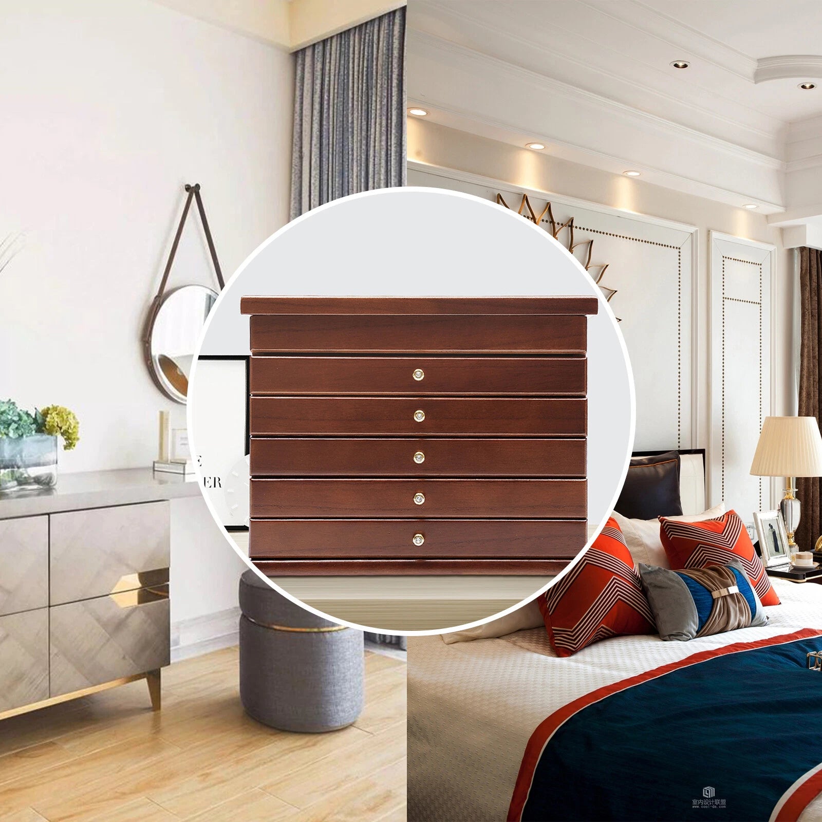 6 Layers Brown Jewelry Storage Box Organizer Cabinet Wood Jewelry Necklace Chest | eBay