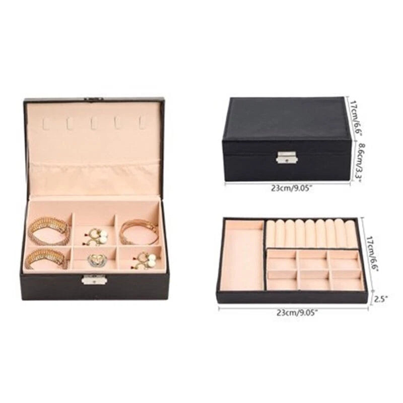 Home Jewelry Box Double Layer For Earrings Necklace Ring Storage Box w/ Lock | eBay