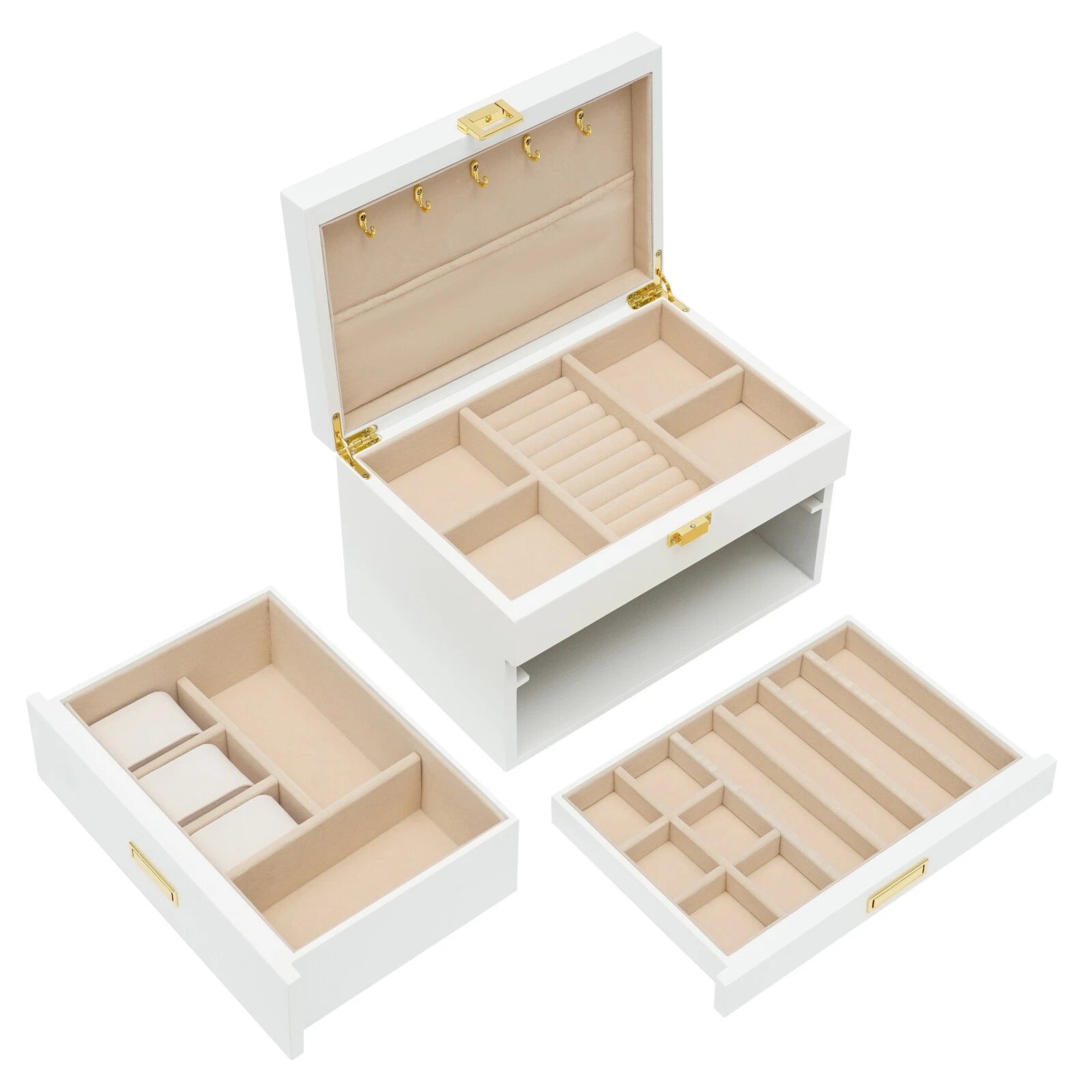 Modern 3-layer Wood White Jewelry Ornaments Organizer Box for Storage Rectangle | eBay