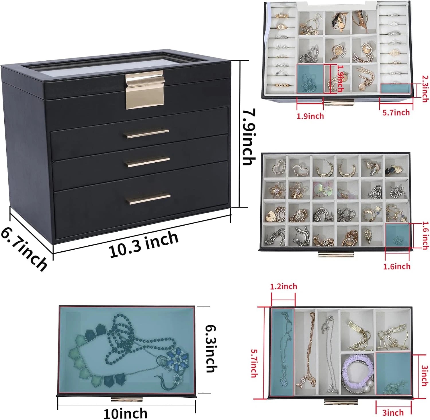 Jewelry Boxes for Women, White and Black 4 Layer Large Jewelry Box for Necklace, | eBay