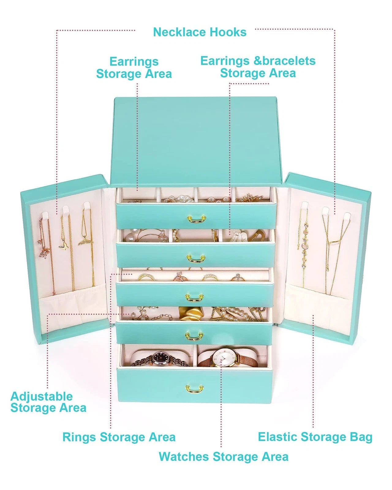 Jewelry Boxes & Organizers, Large Jewelry Boxes Organizers with 5 Drawers Nec... | eBay