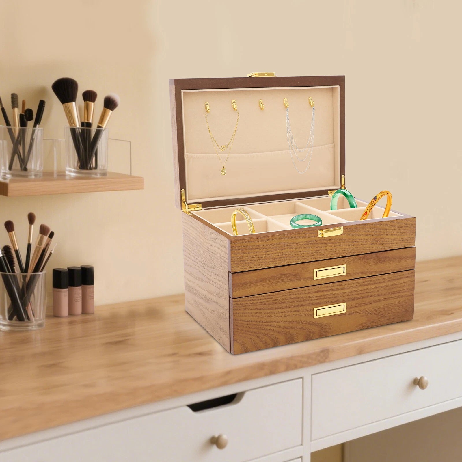 Retro Jewelry Organizer 3 Layers Rings Necklaces Bracelet Display Cabinet Box | eBay