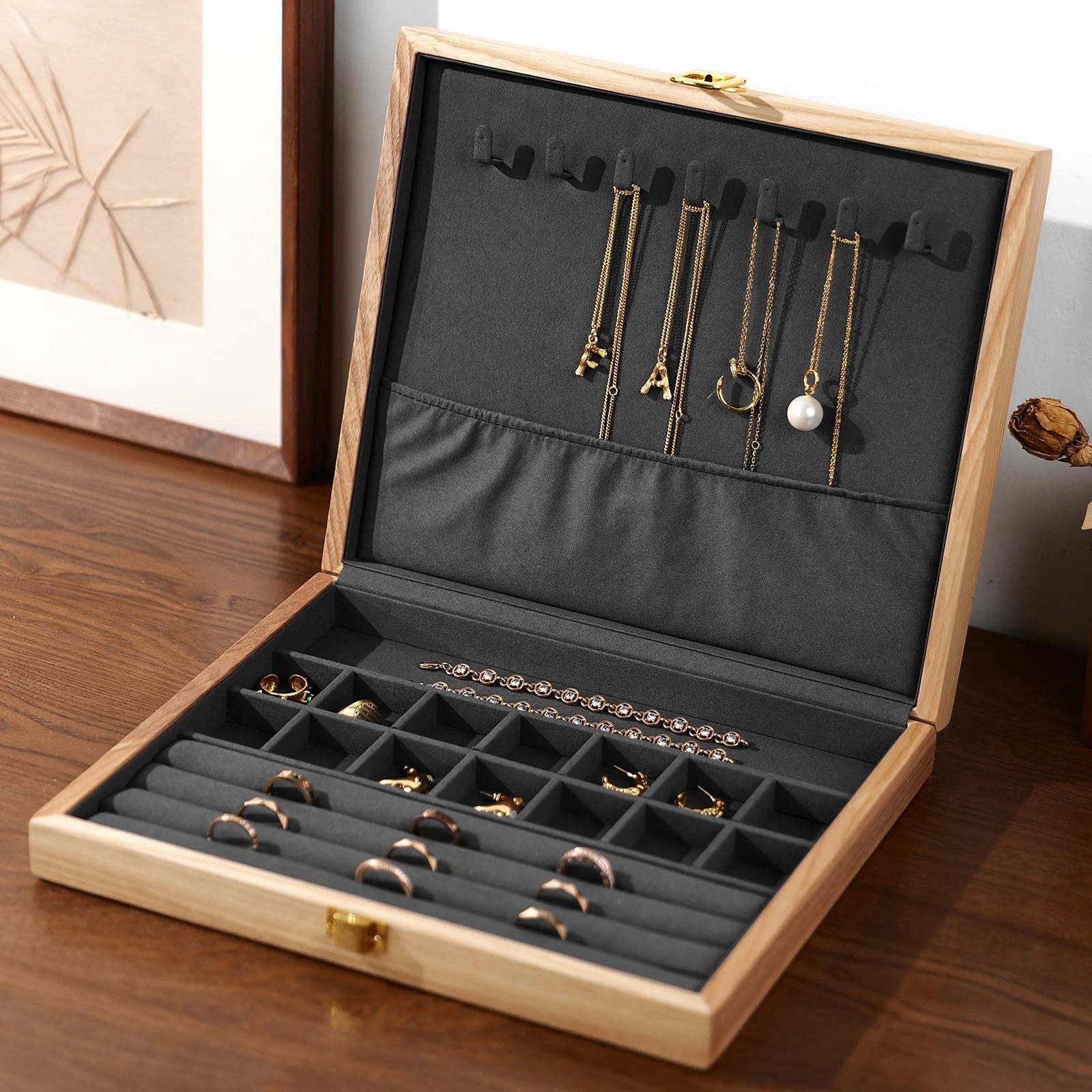 Wooden Jewelry Box Organizer for Women Jewelry Case Wood Bracelet Jewelry Dis... | eBay