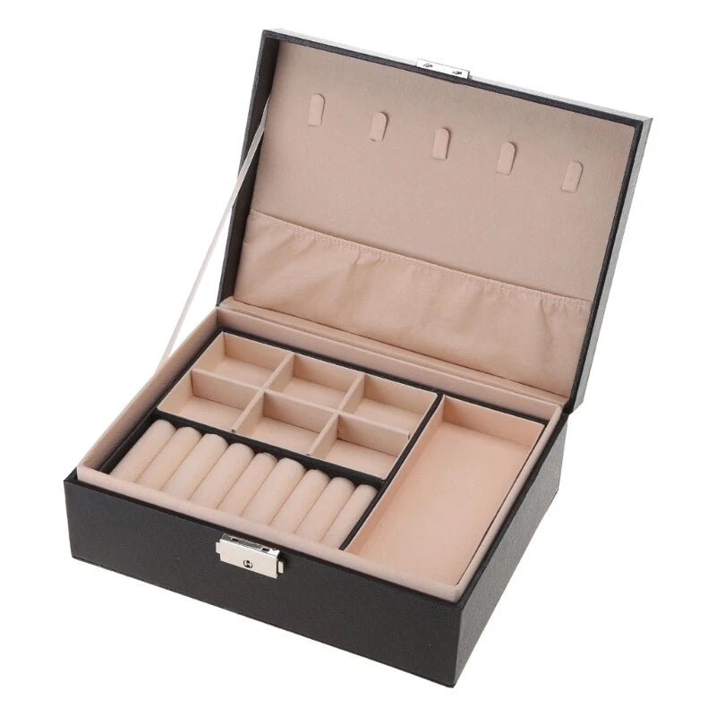 Large Capacity Jewelry Storage Box with Lid Leather Necklace Ring Earrings | eBay