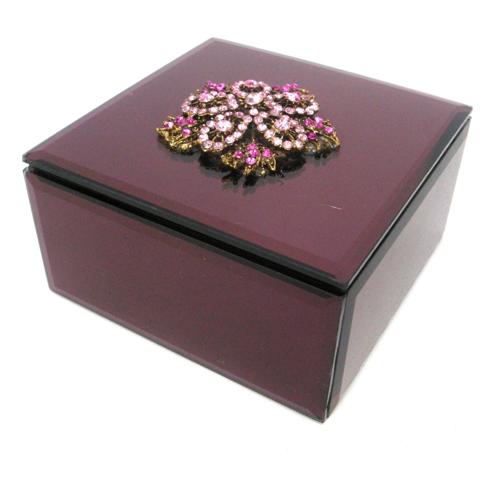 Cole Street Pink Glass Fine Crafted 5" x 5" Storage Jewelry Box Lined Interior | eBay