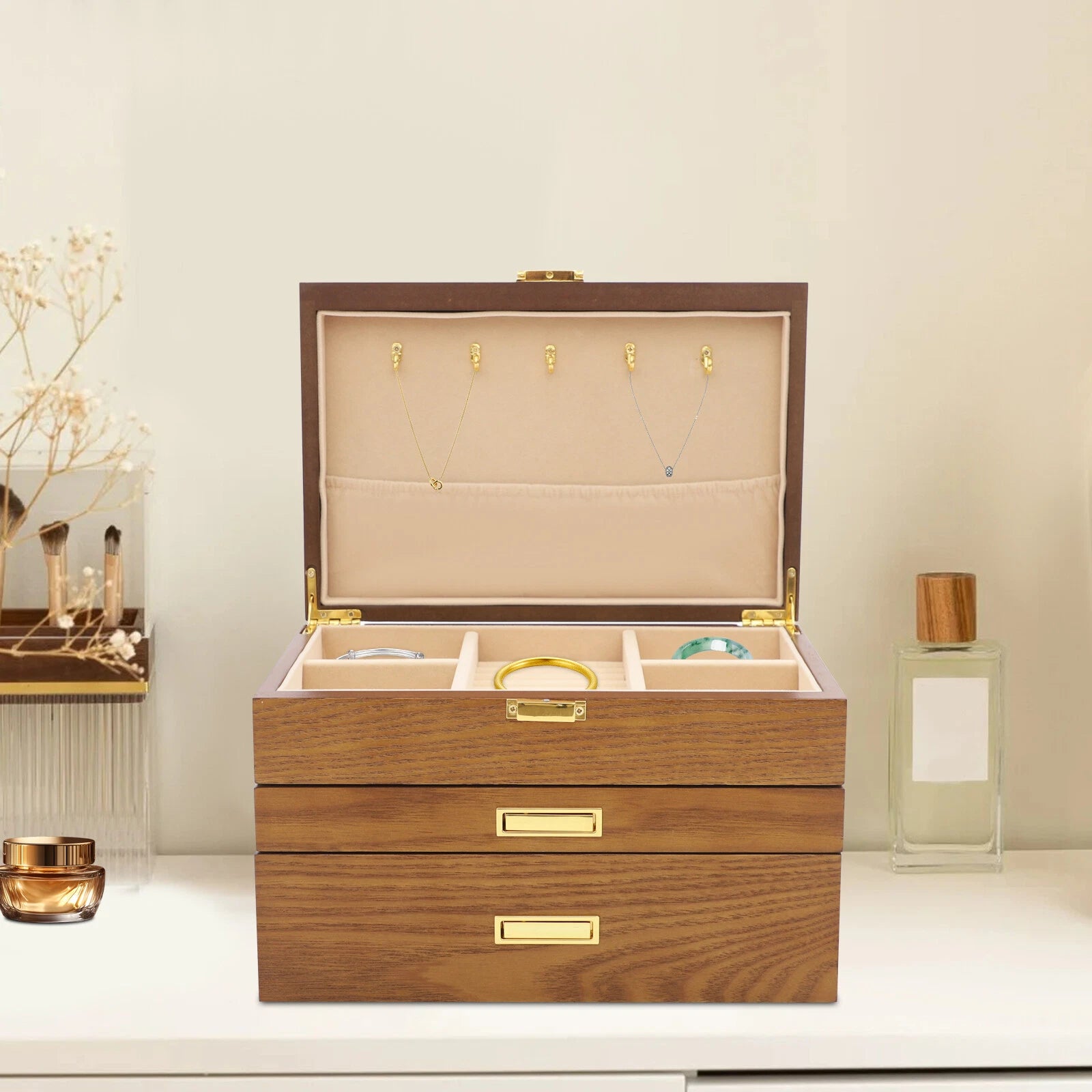 Retro Jewelry Organizer 3 Layers Rings Necklaces Bracelet Display Cabinet Box | eBay