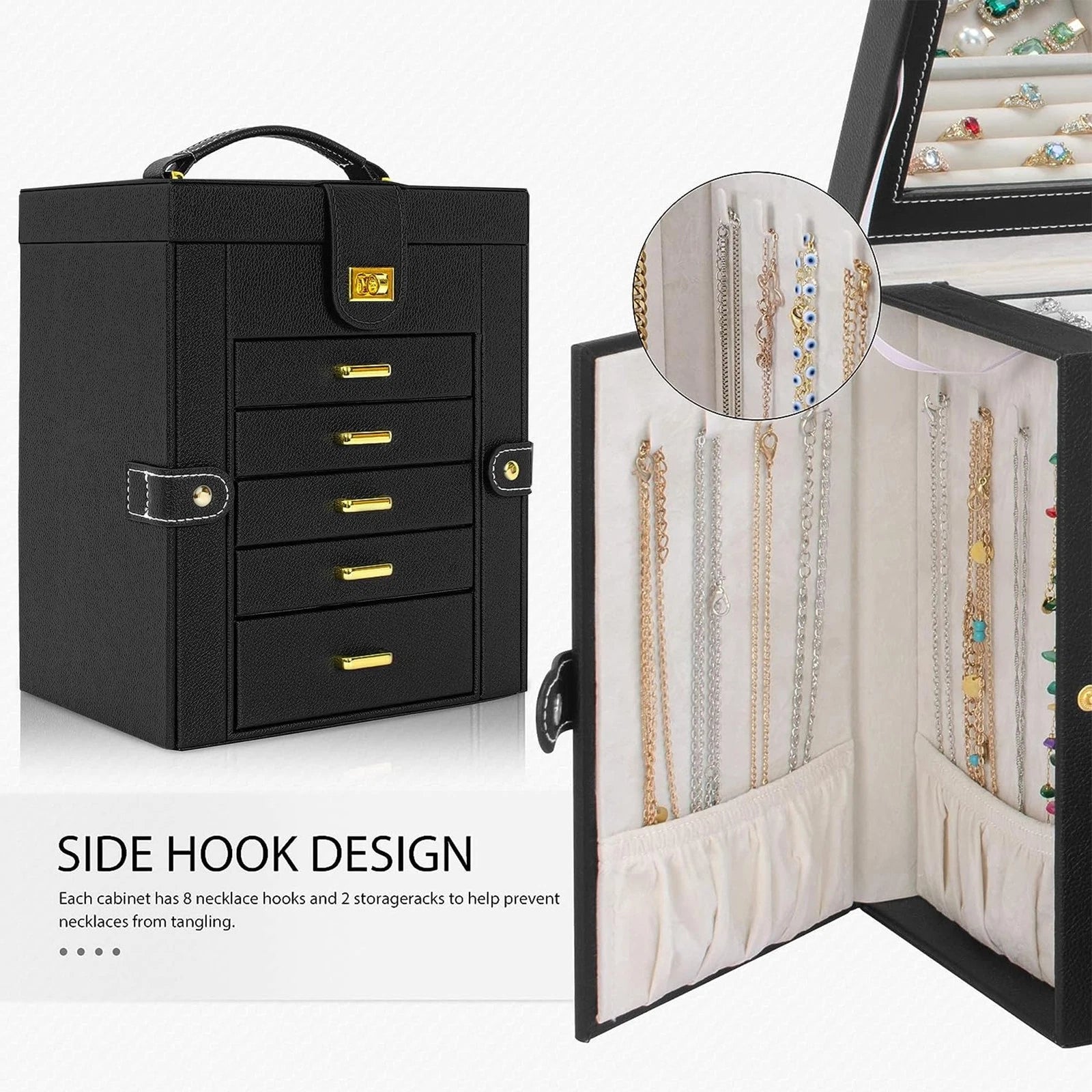 Jewelry Box Organizer Functional Leather Jewelry Storage Case for Women Girls... | eBay