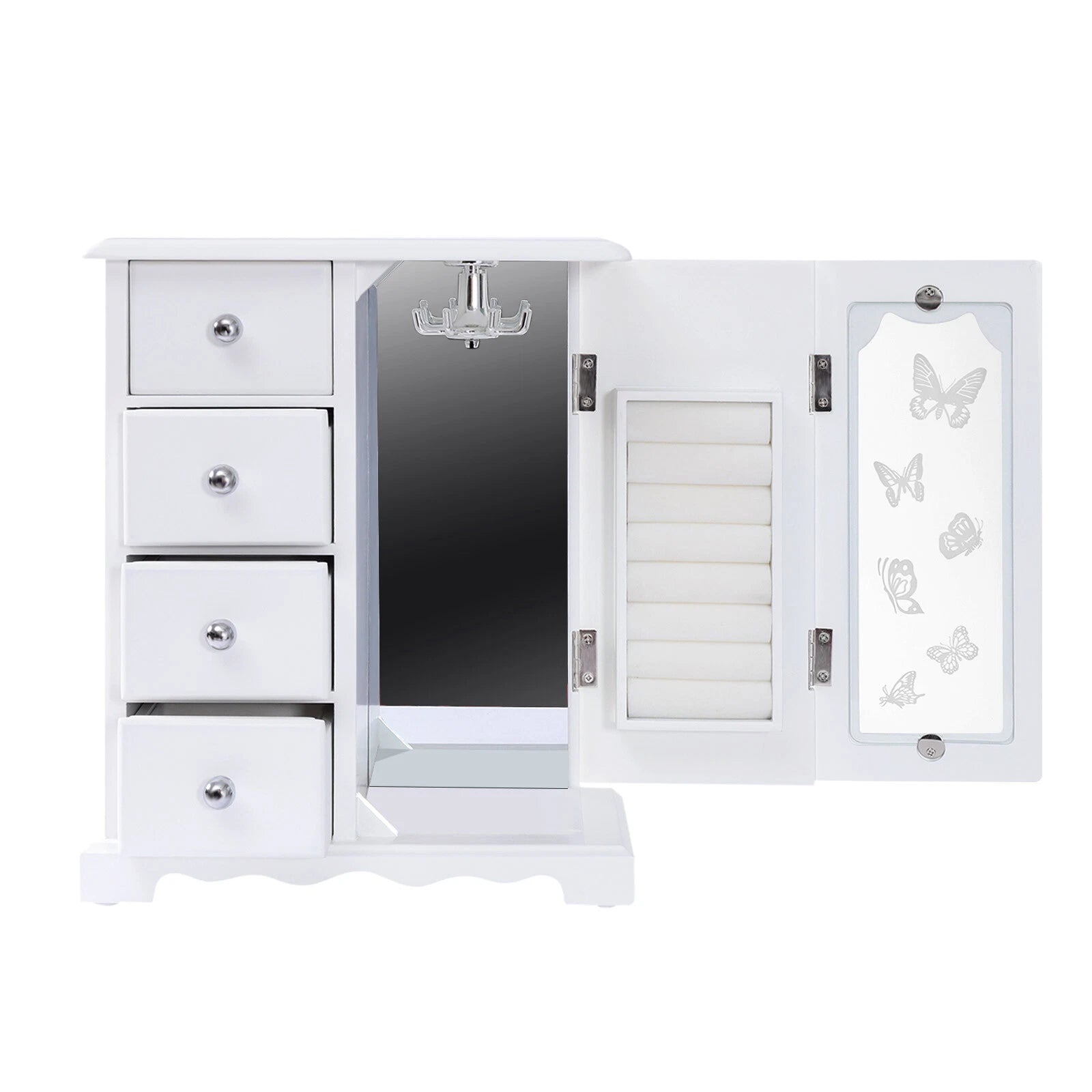 Elegant White Jewelry Box Organizer with 4 Drawers and Butterfly Design | eBay