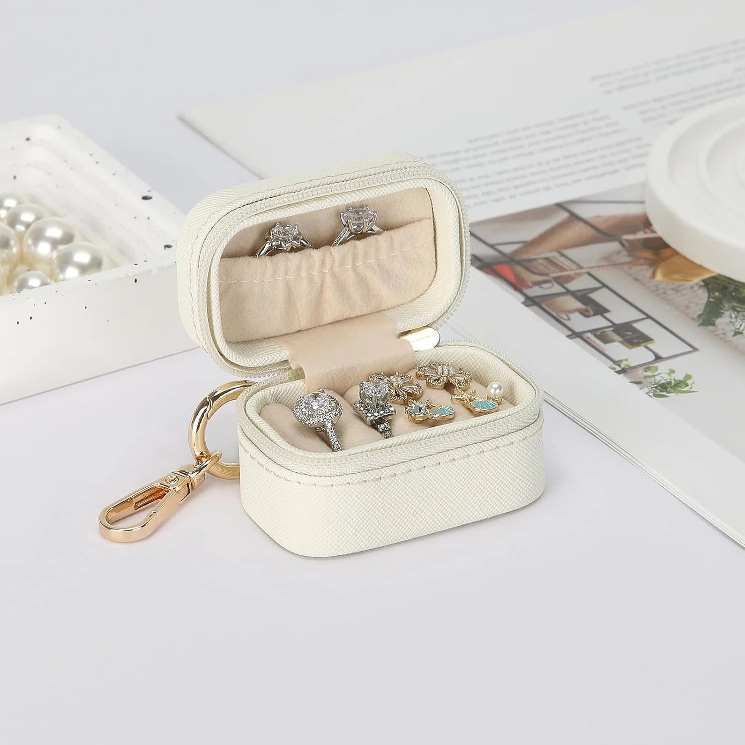 Small Travel Ring Stud Earring Box with Keychain, Mini Wedding Ring Holder Boxes | eBay
