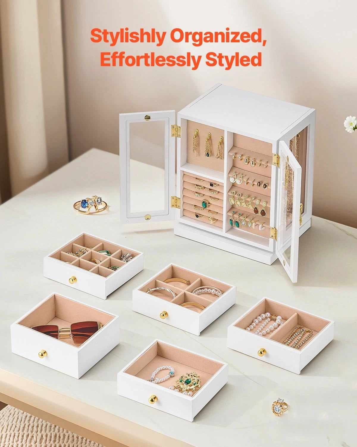White 5-Drawer Jewelry Box - 360° Rotating Spacious Jewelry Organizer | eBay