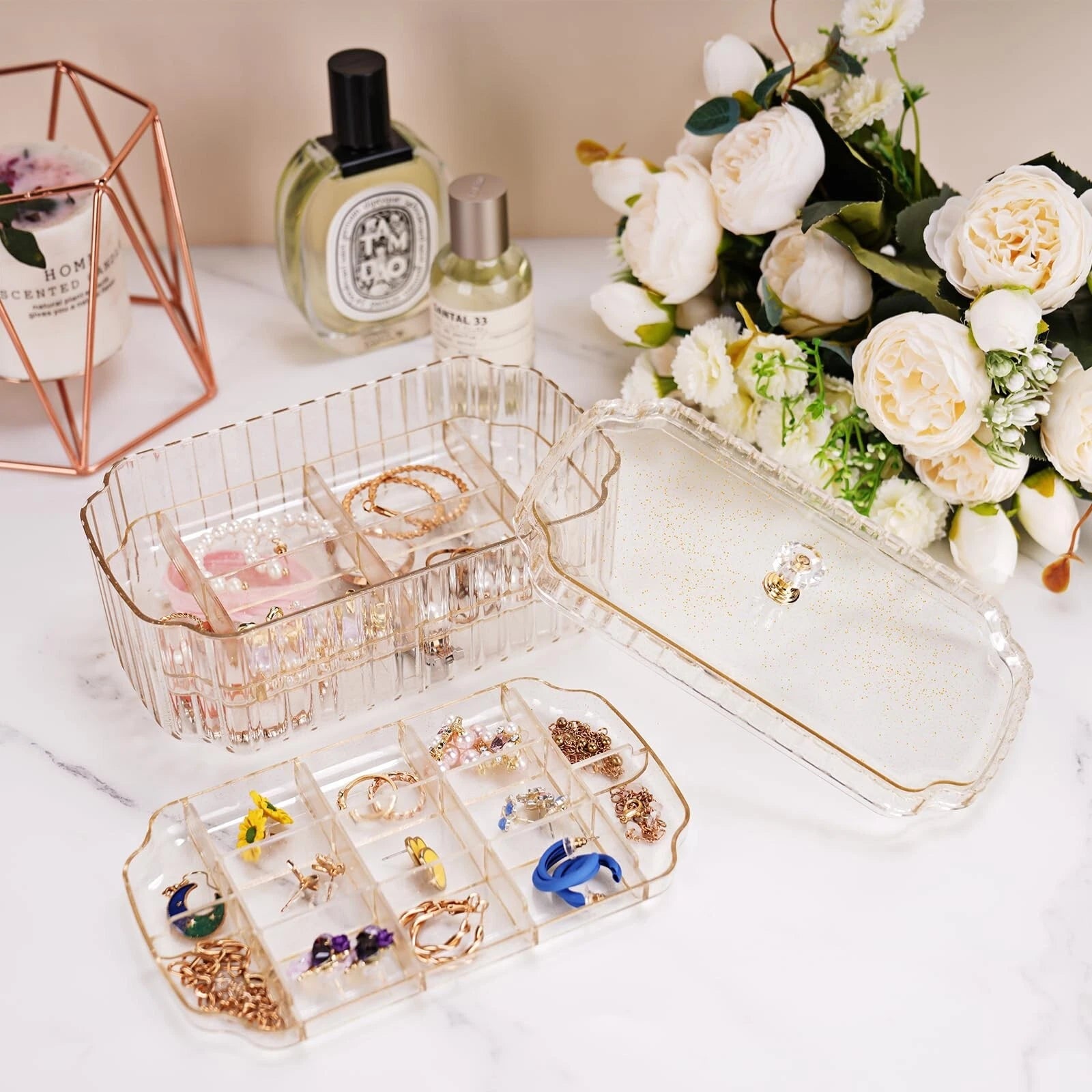 NiHome Transparent 3-Layer Jewelry Organizer Box with Elegant Gold Handle, Ef... | eBay