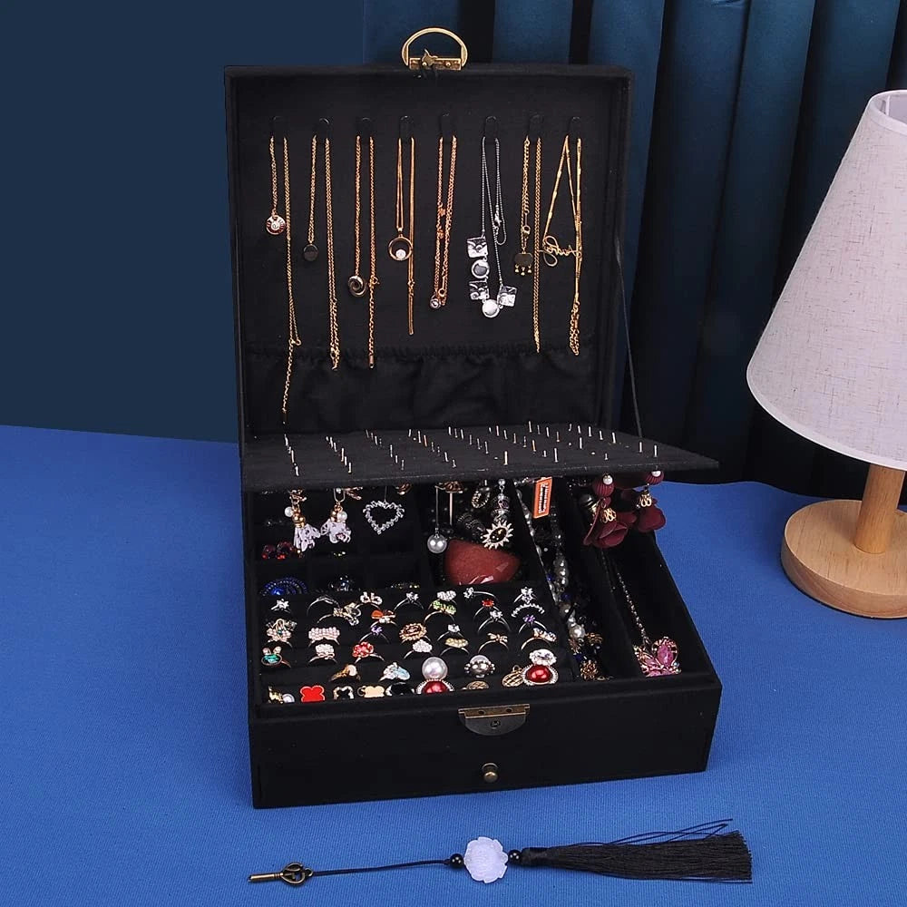 Women Jewelry Box Lockable 3 Layers Large Jewelry Organizer Storage Case for ... | eBay