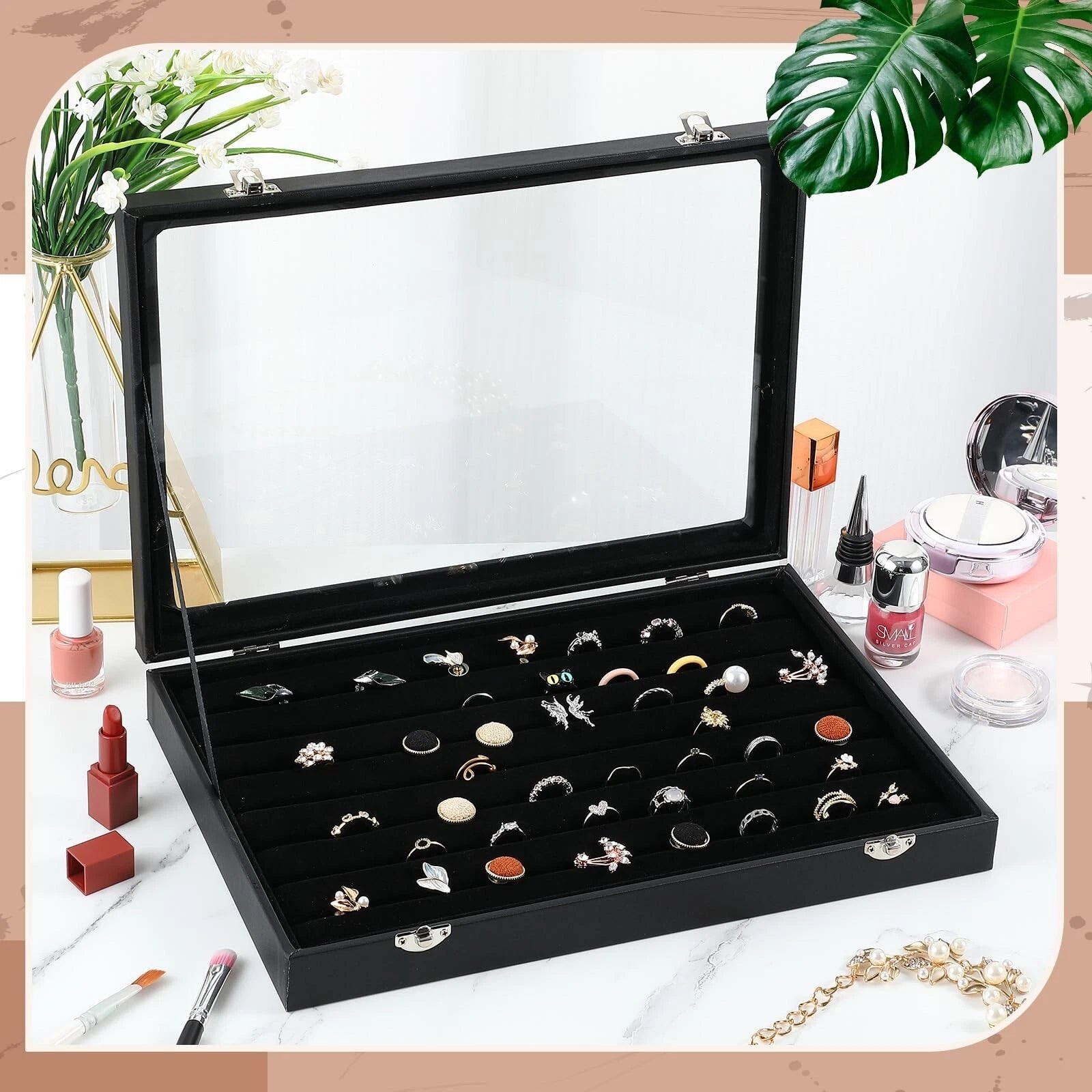 Sasylvia 3 Pcs Large 100 Slots Jewelry Box Velvet Multiple Ring Organizer Box... | eBay