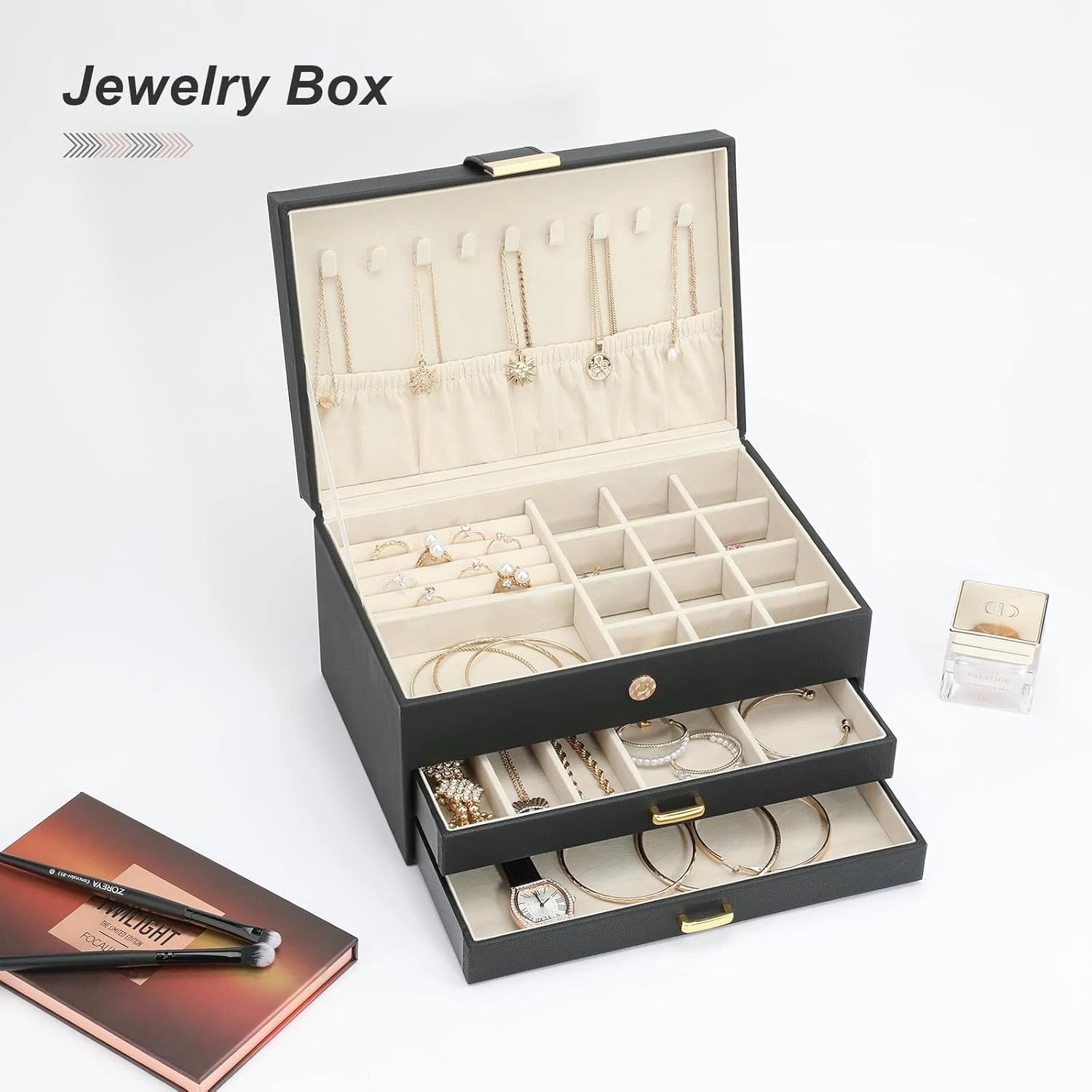 Jewelry Holder Organizer, Leather Jewelry Set Box with 2 Drawers, Jewelry Storag | eBay
