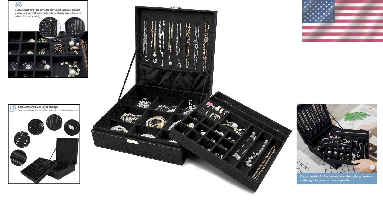 Luxurious Freestanding Jewelry Case - Velvet Organizer for Necklaces & Earrings | eBay