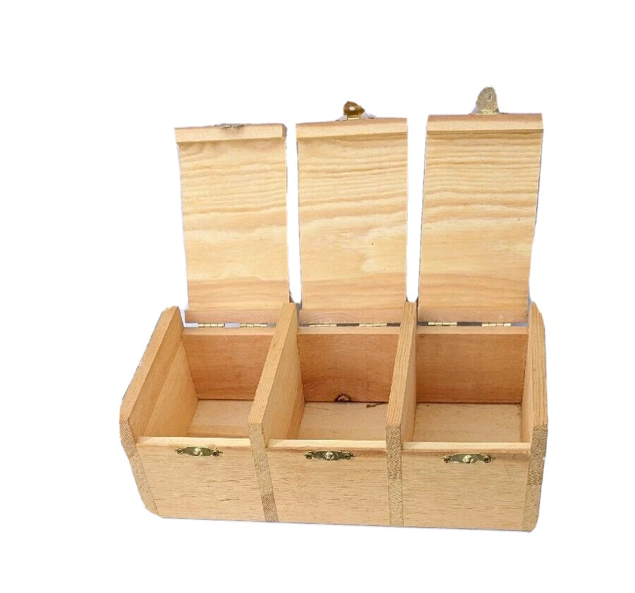 Natural wood finish 3 compartment with lids hinged latching jewelry box 9 3/8 in | eBay