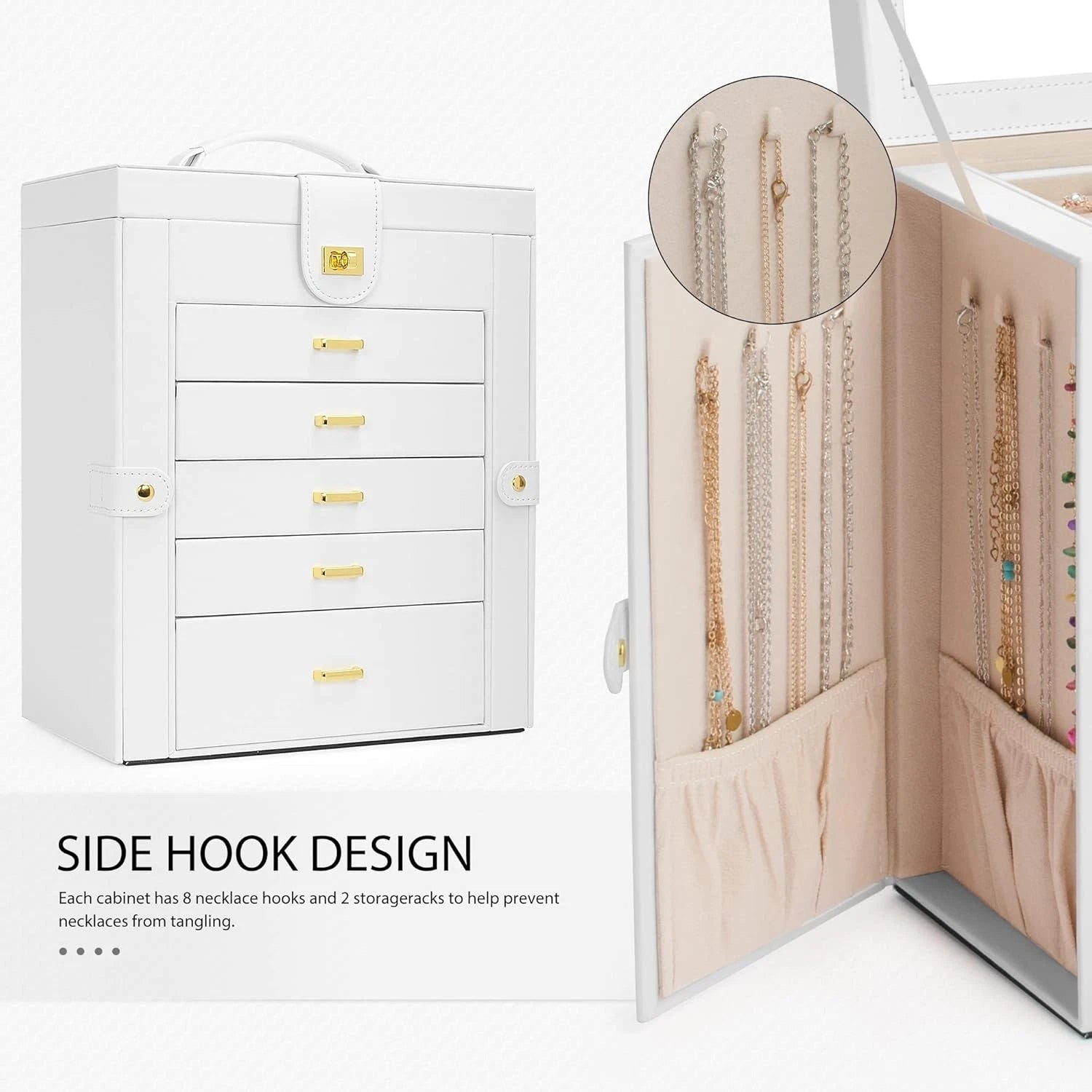 Jewelry Box Organizer White Leather 6-Tier with Mirror, Drawers, Compartments | eBay