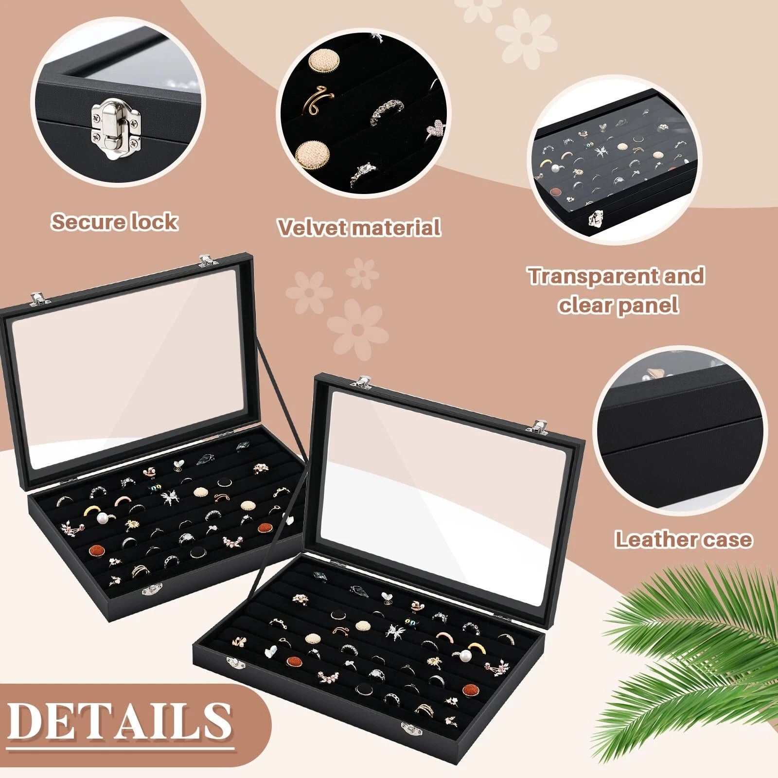 Sasylvia 3 Pcs Large 100 Slots Jewelry Box Velvet Multiple Ring Organizer Box... | eBay