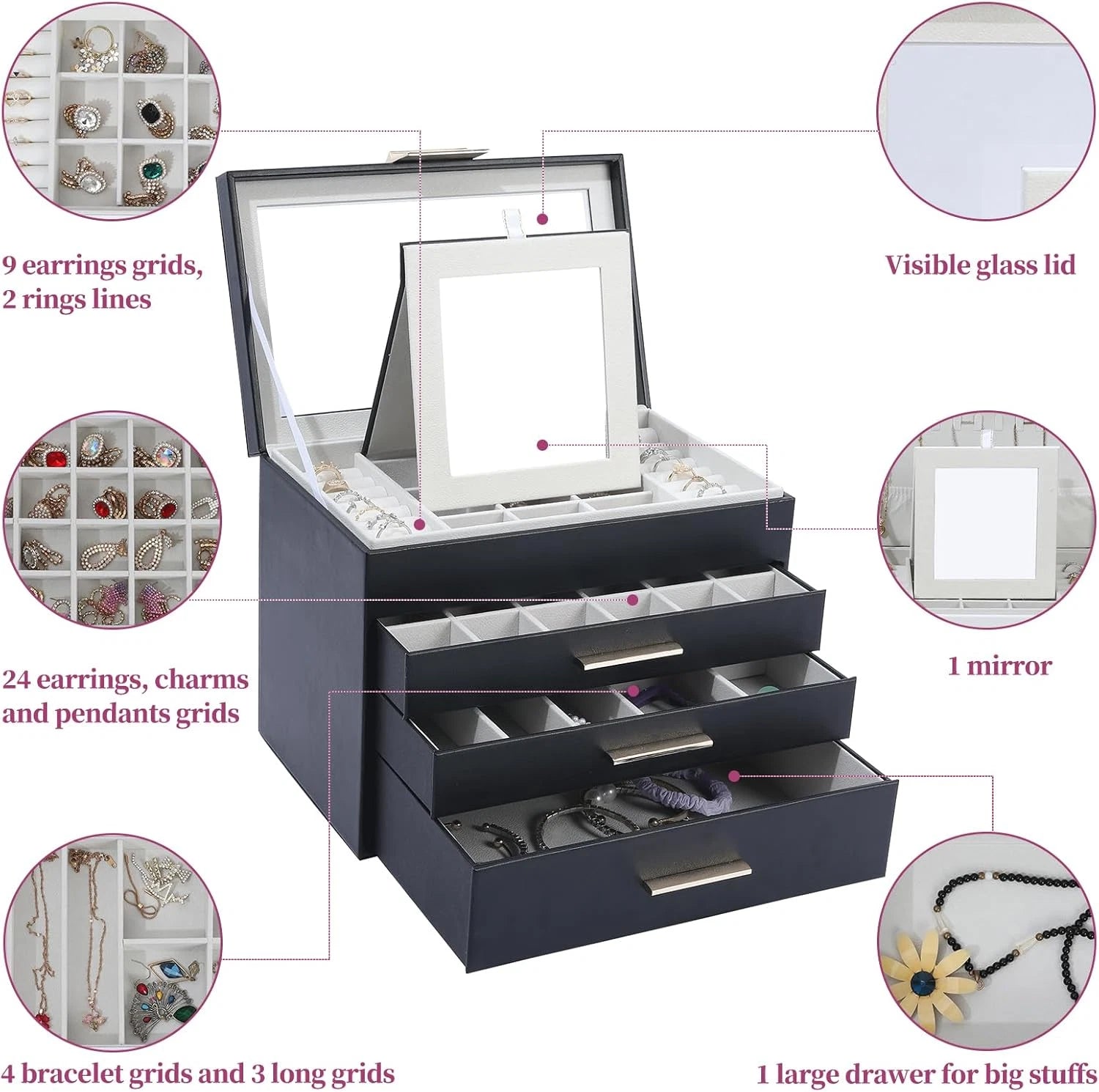 Jewelry Boxes for Women, White and Black 4 Layer Large Jewelry Box for Necklace, | eBay