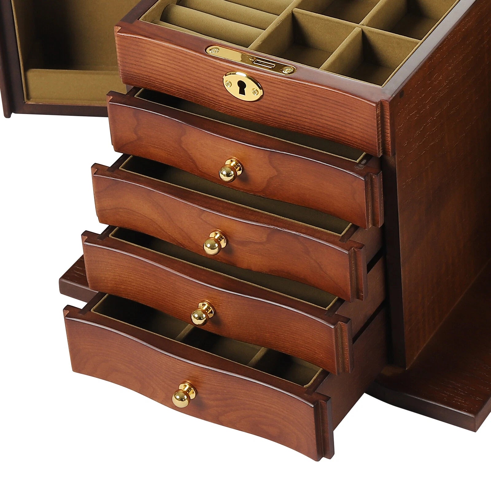 Elegant 5-Tier Wooden Jewelry Box with 4 Drawers and Mirror for Women | eBay