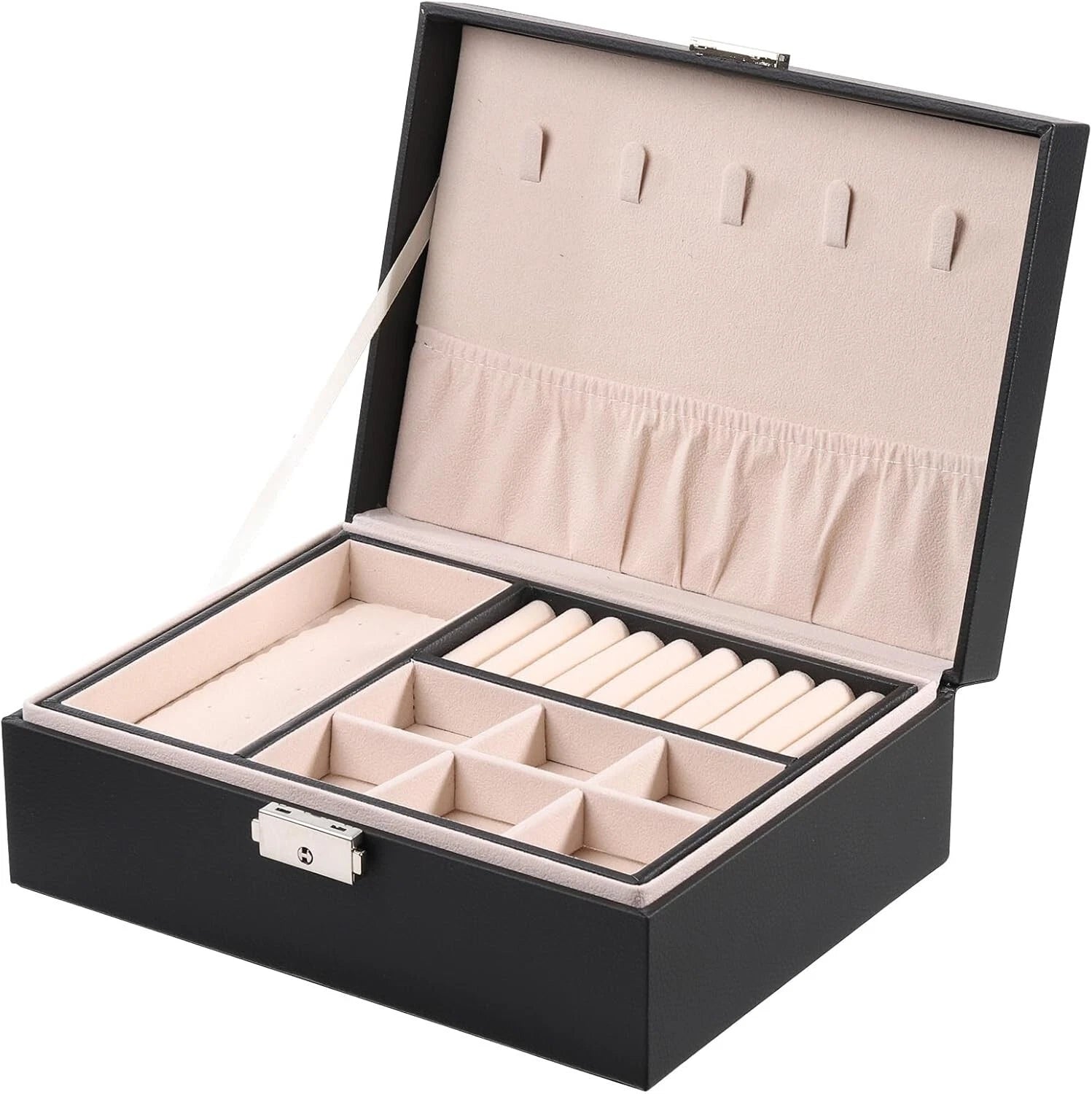 One Jewelry Box 2 Layer Black PU Leather Organizer Storage Case W/Removable Tray | eBay